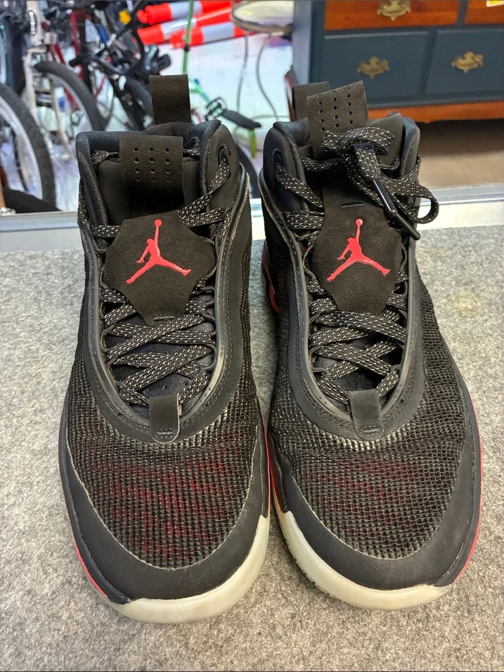 Jordan Men’s Black & Red Athletic High-Top Sneakers